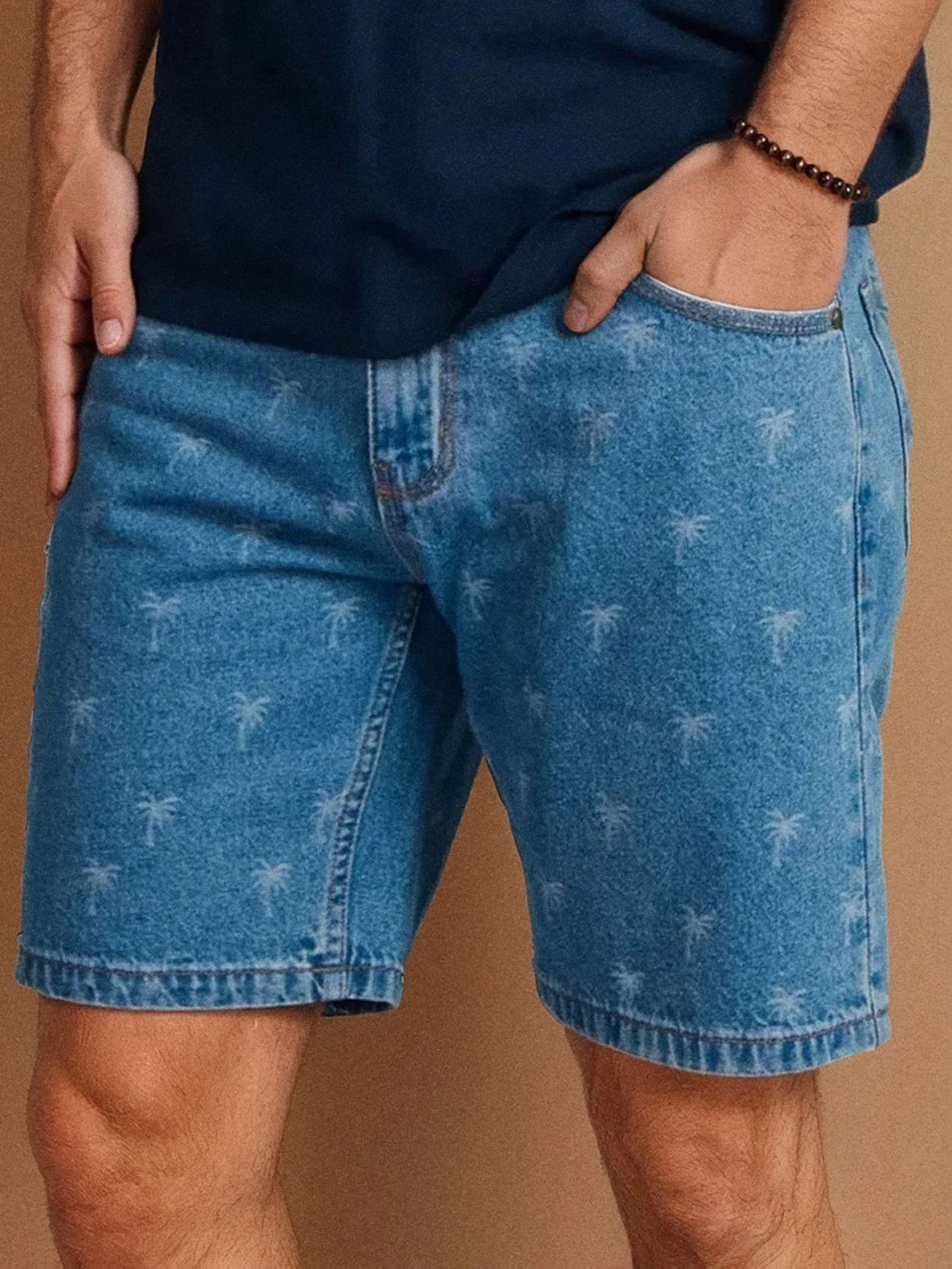 Sinsay - Szorty jeansowe w palmy - niebieski