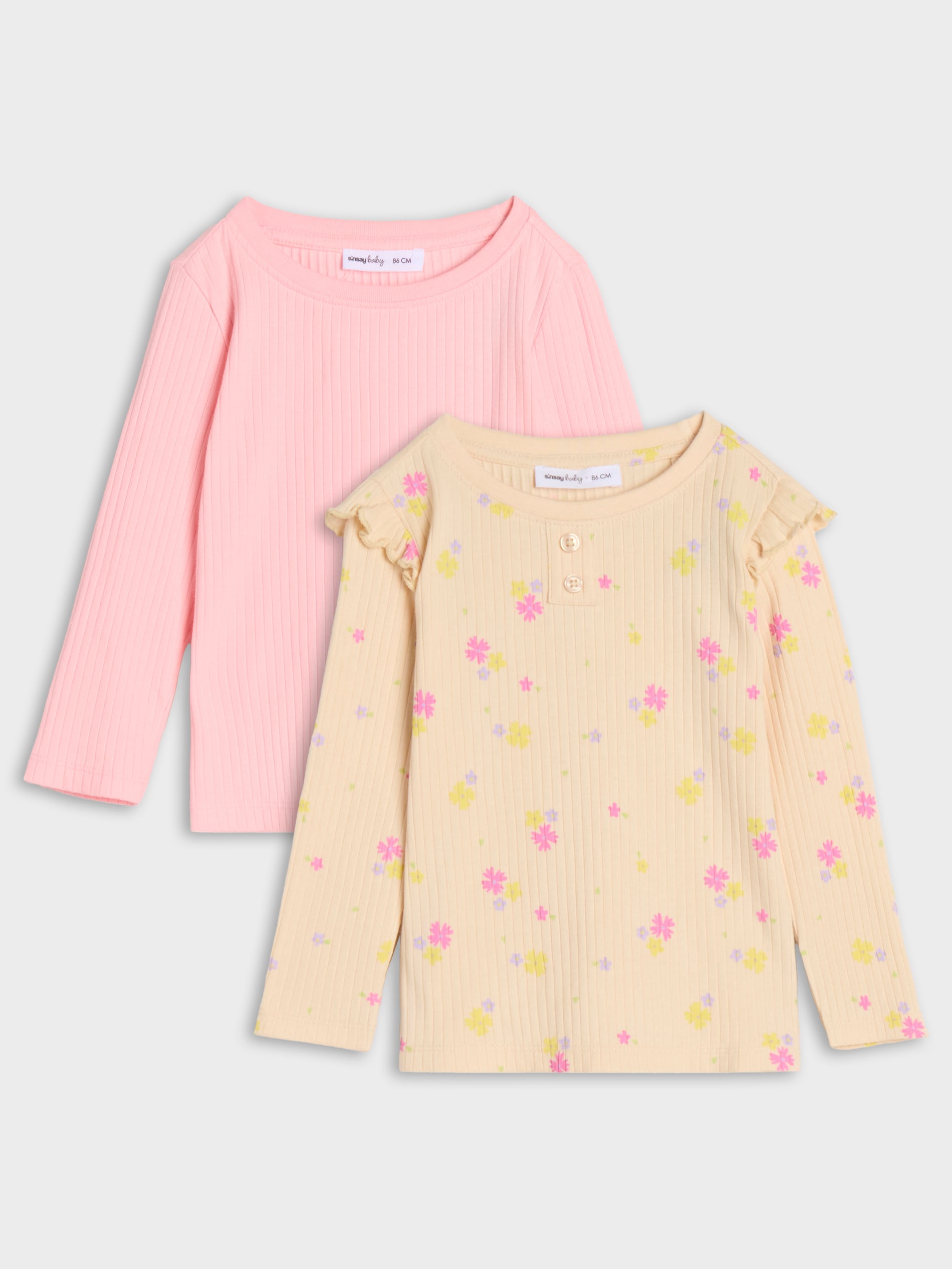 Sinsay - Koszulka z długimi rękawami 2 pack - beżowy