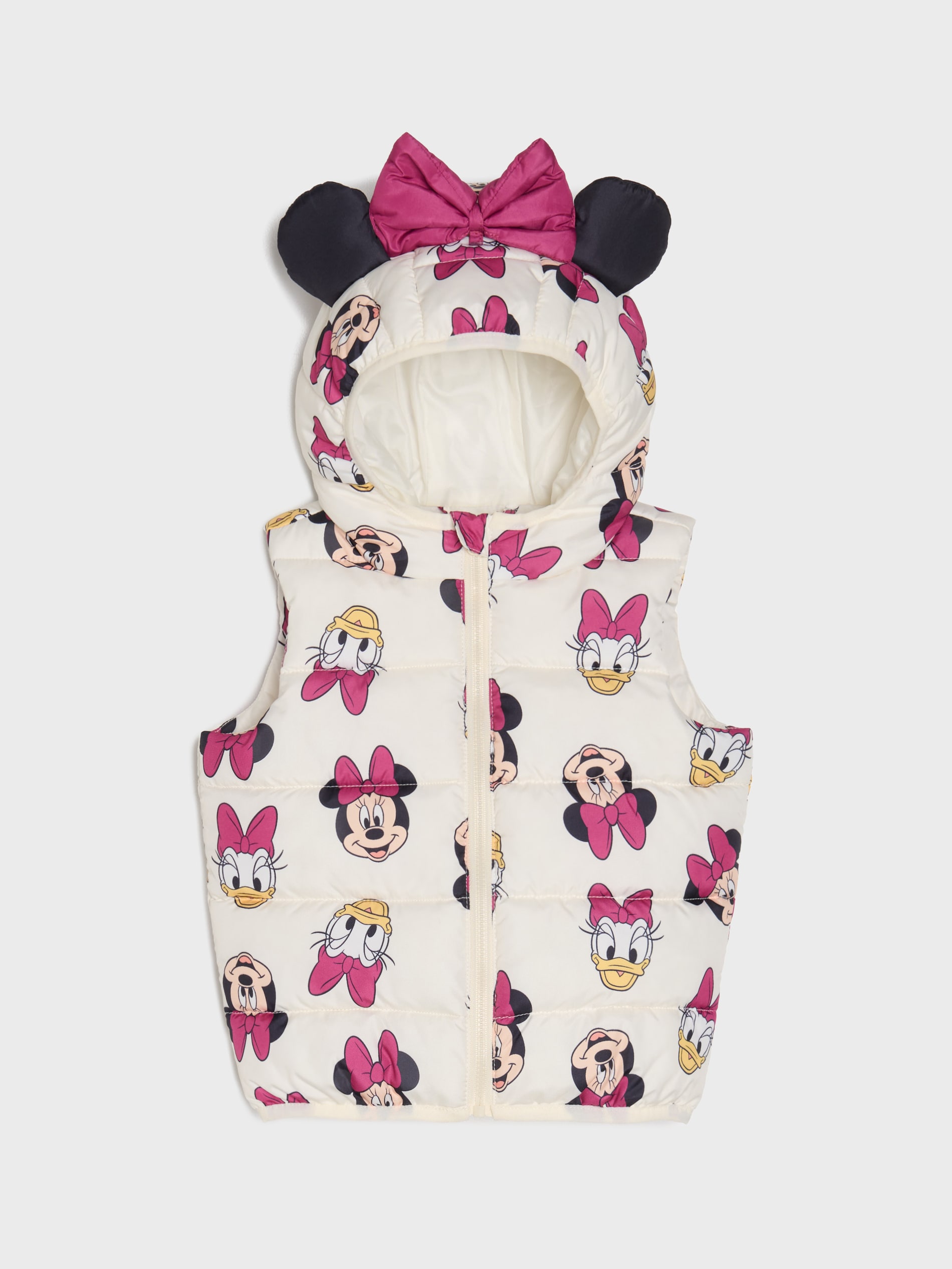 Sinsay - Pikowana kamizelka z kapturem z elementami 3d Minnie Mouse - kremowy