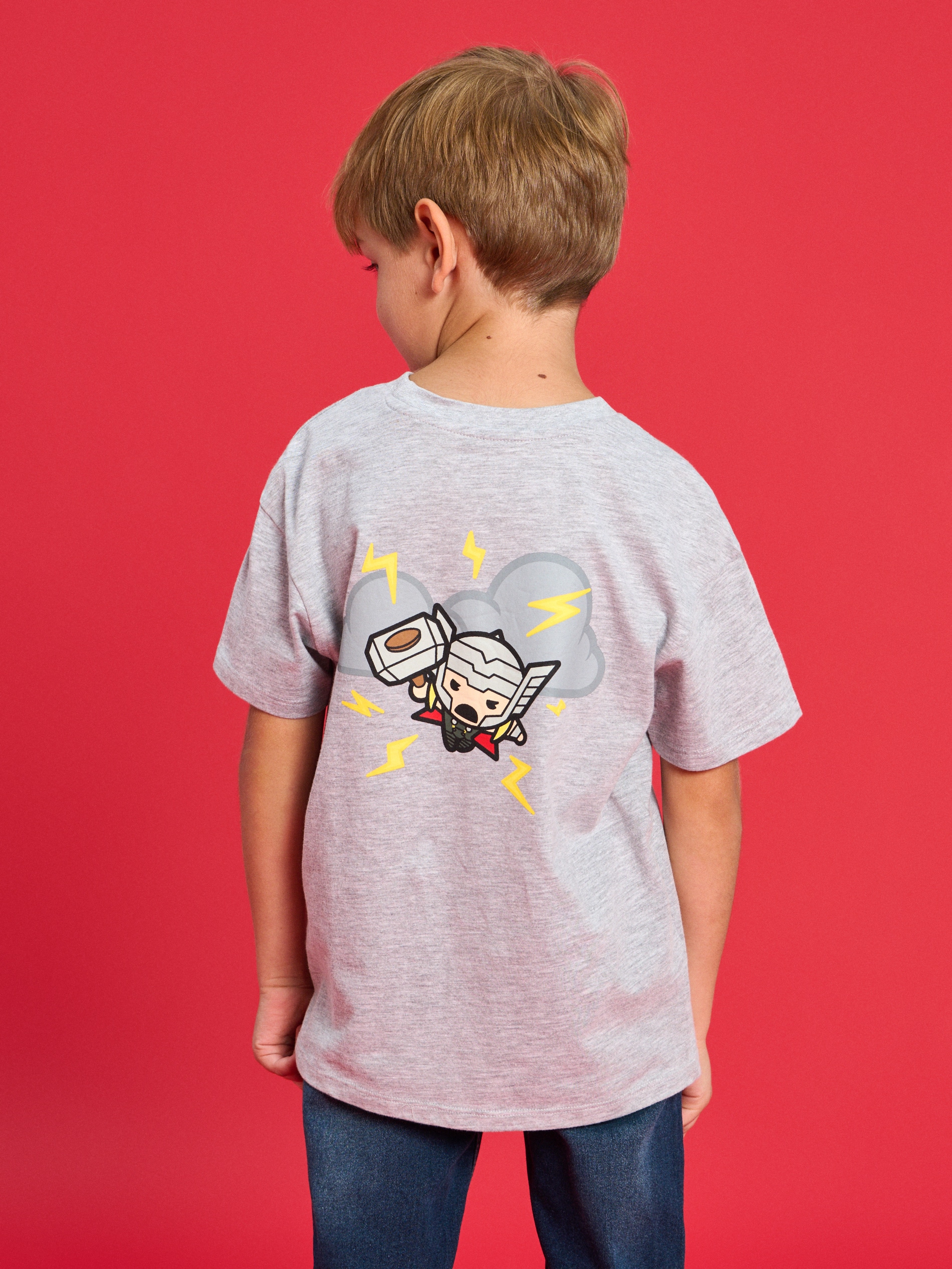 Sinsay - Koszulka z nadrukiem na plecach Marvel Kawaii Art Collection - szary