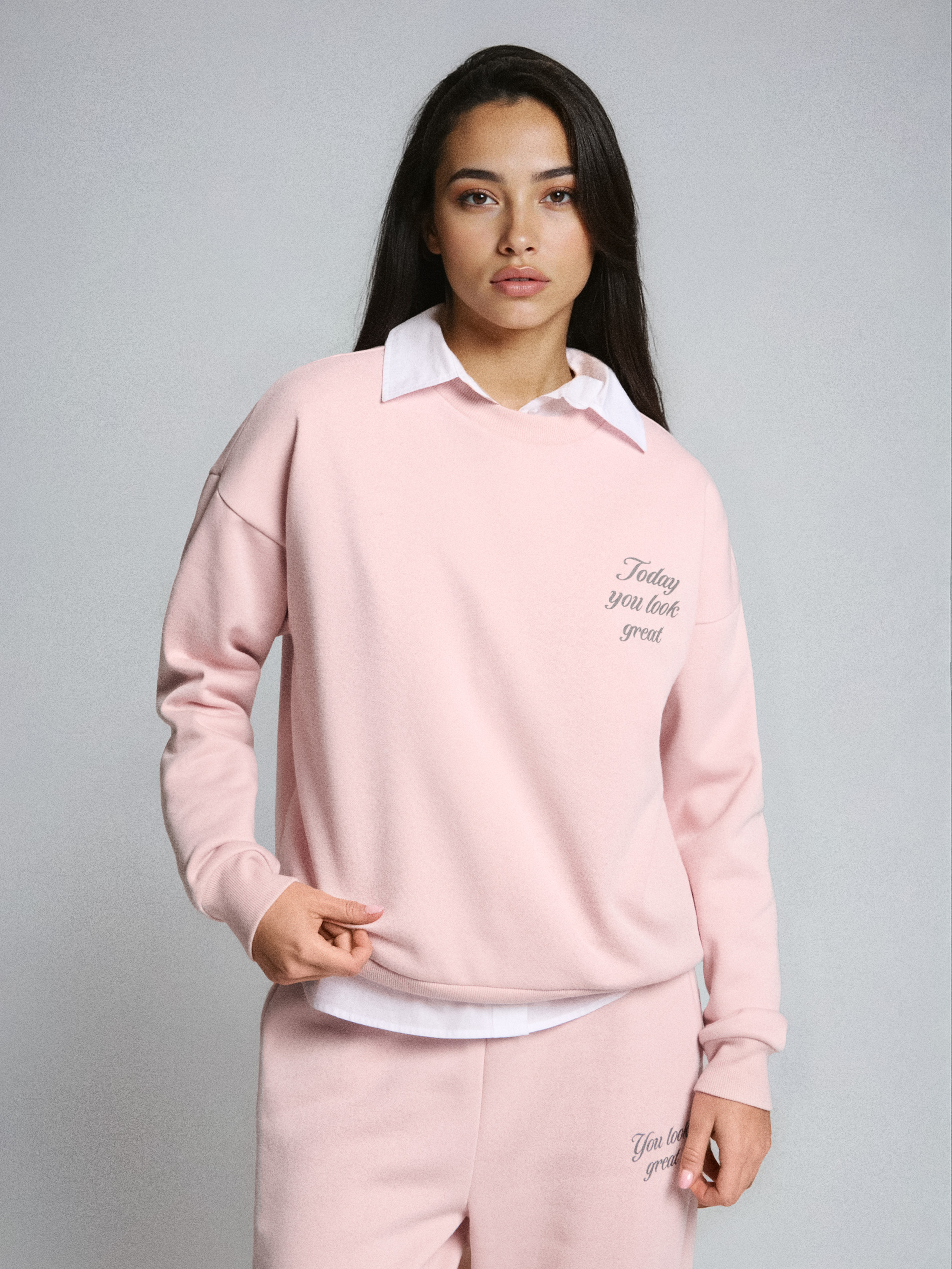 Sinsay - Bluza crewneck z napisem - różowy