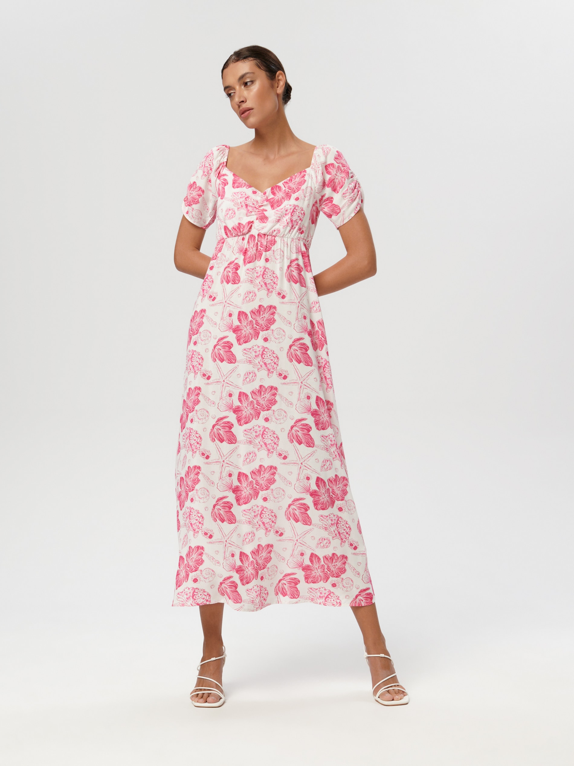 Sinsay - Sukienka midi w kwiaty - czerwony