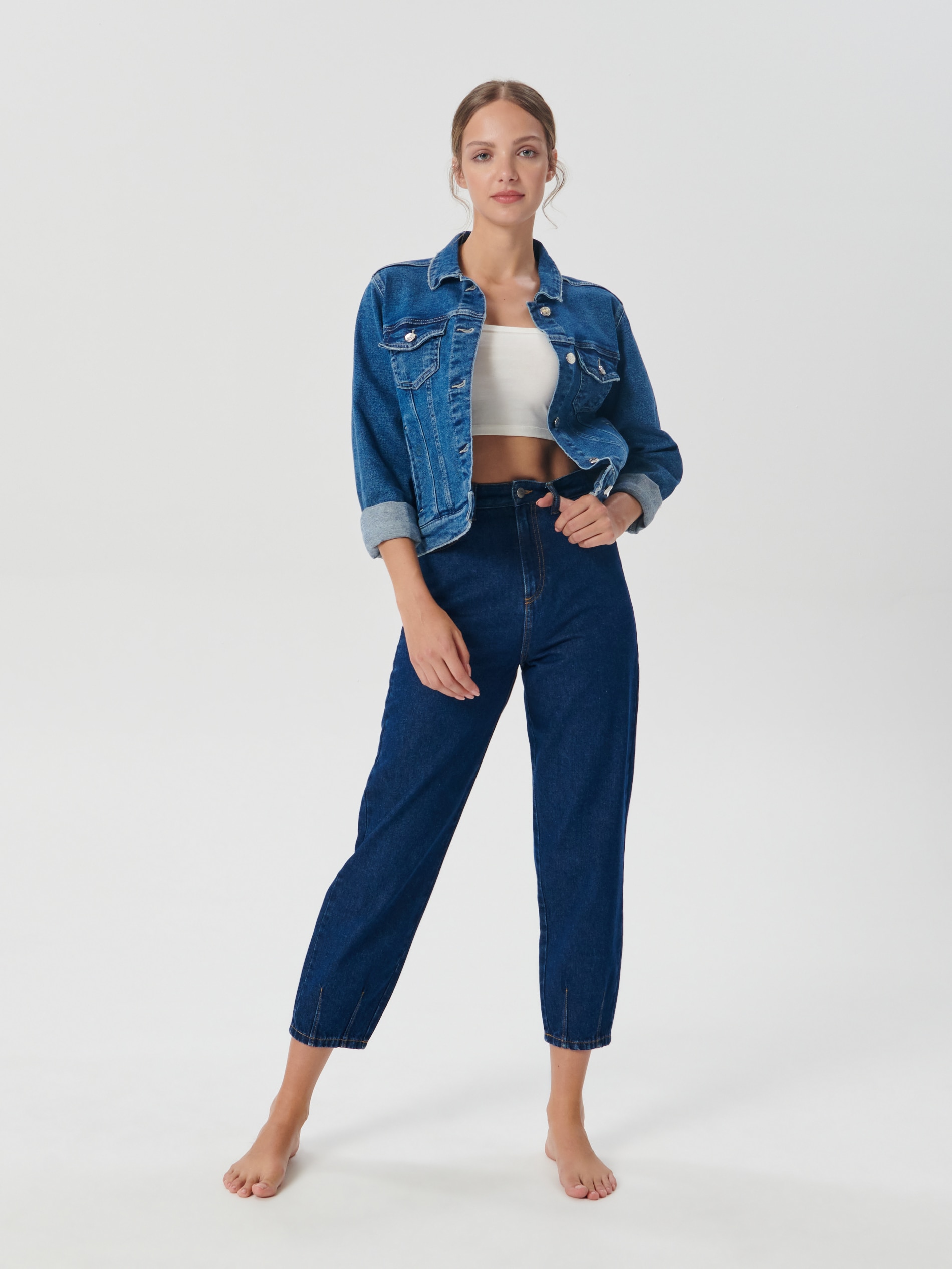 Sinsay - Jeansy balloon high waist - niebieski
