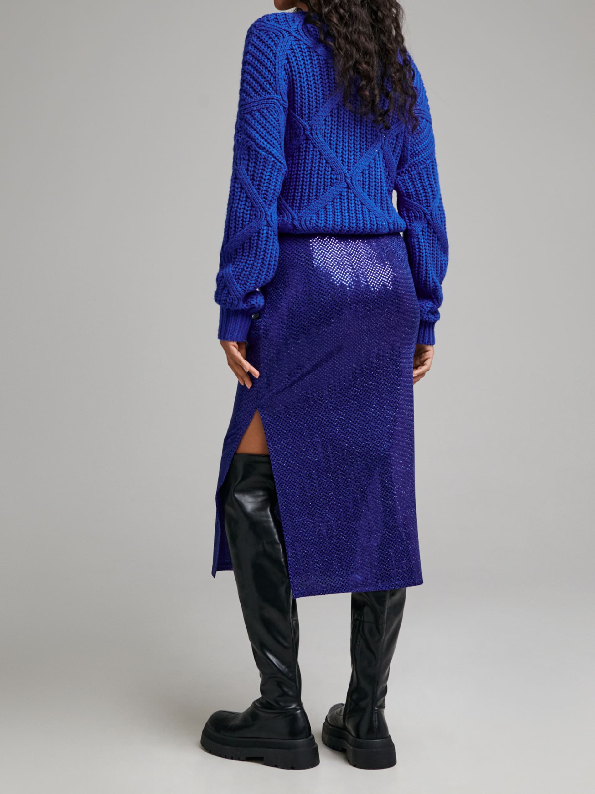 Sinsay - Μίντι φούστα με παγιέτες και σκίσιμο - λουλακι φωτογραφία