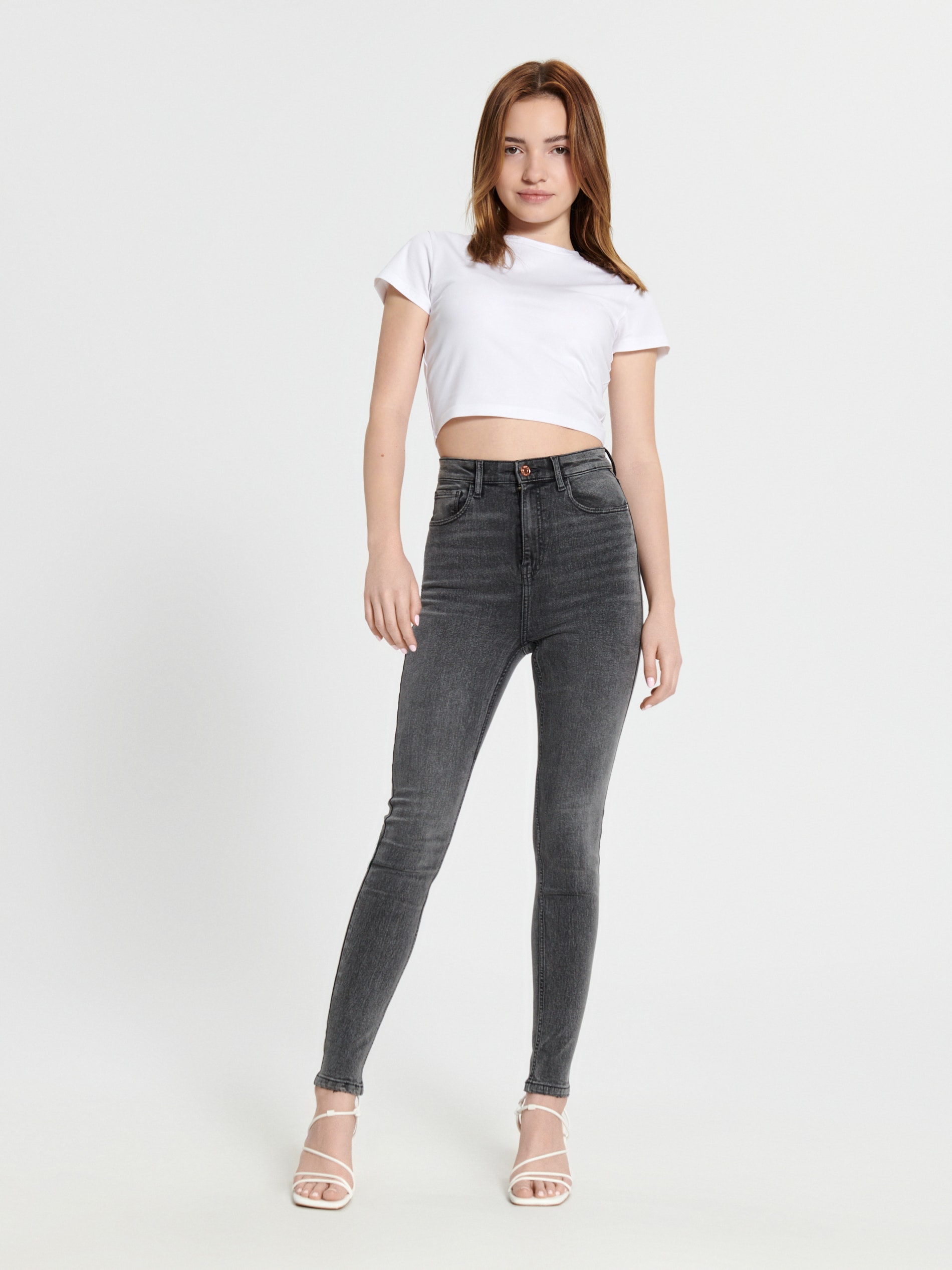 Sinsay - High Waist Skinny Farmerke - Sivo