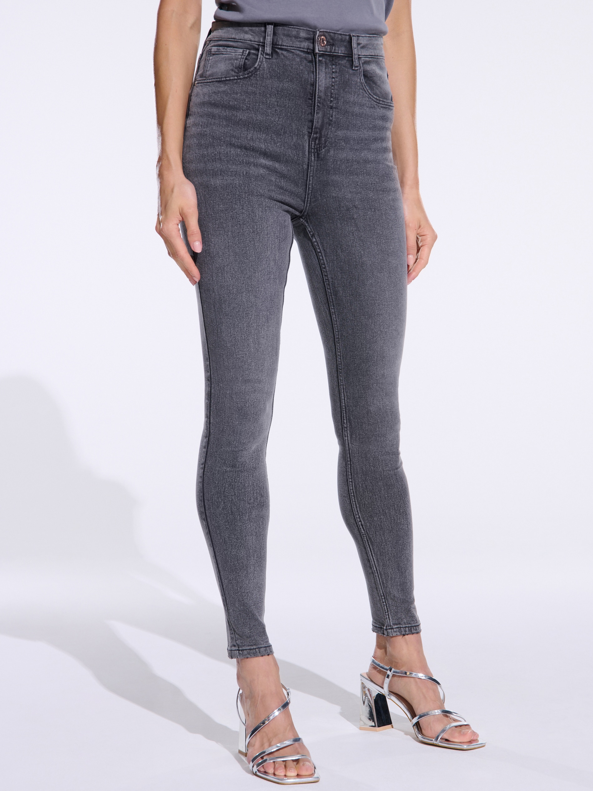 Sinsay - High Waist Skinny Farmerke - Sivo