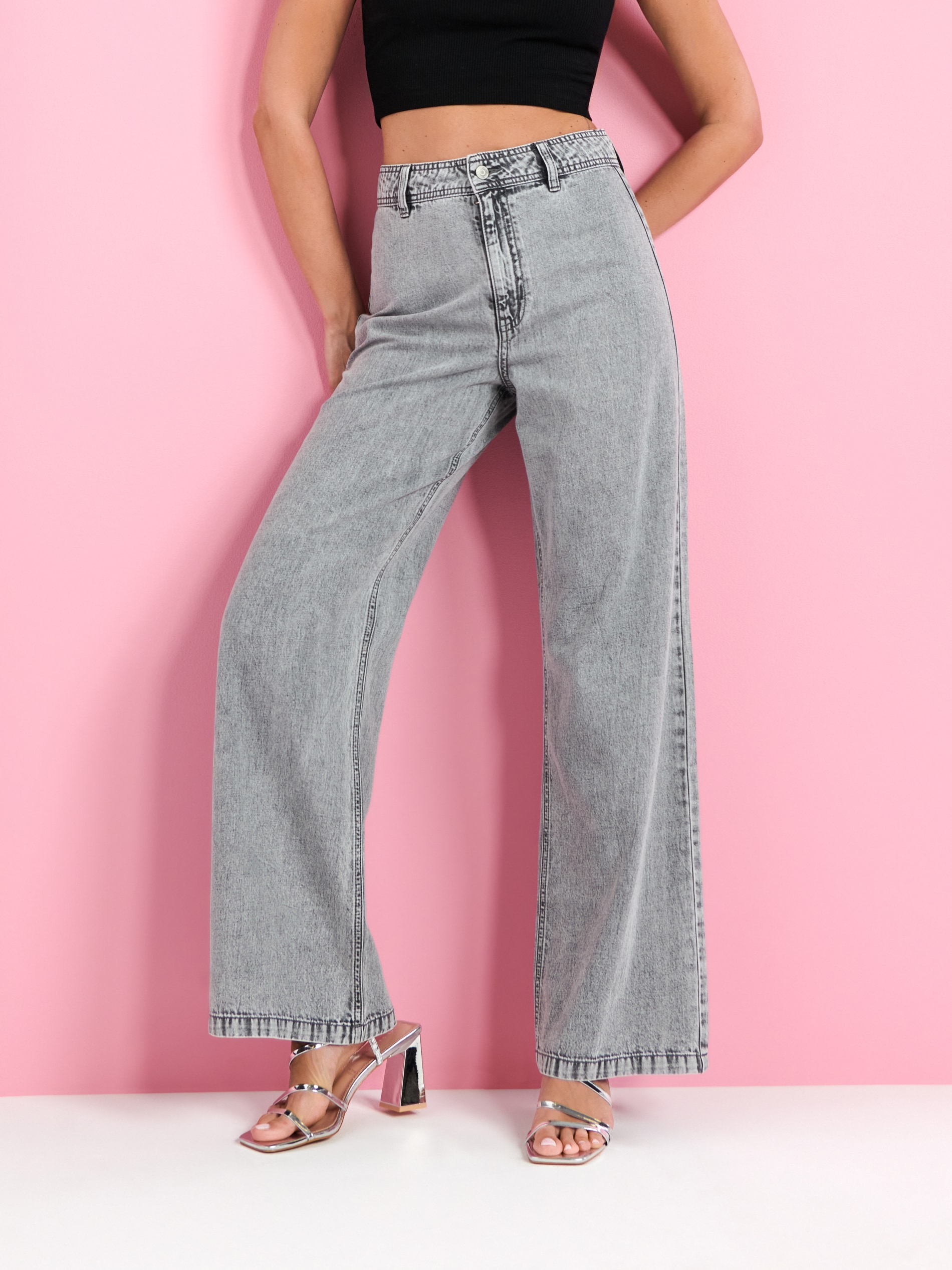 Sinsay - Rifle high waist wide leg - svetlošedá