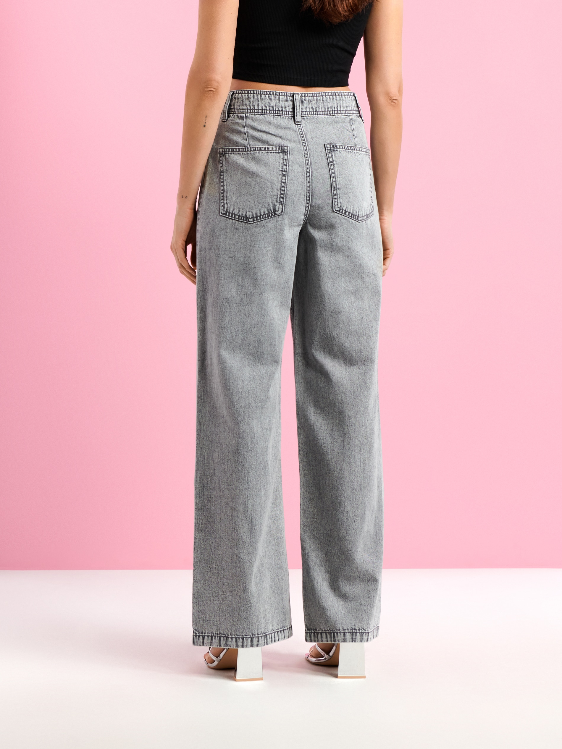 Sinsay - Rifle high waist wide leg - svetlošedá