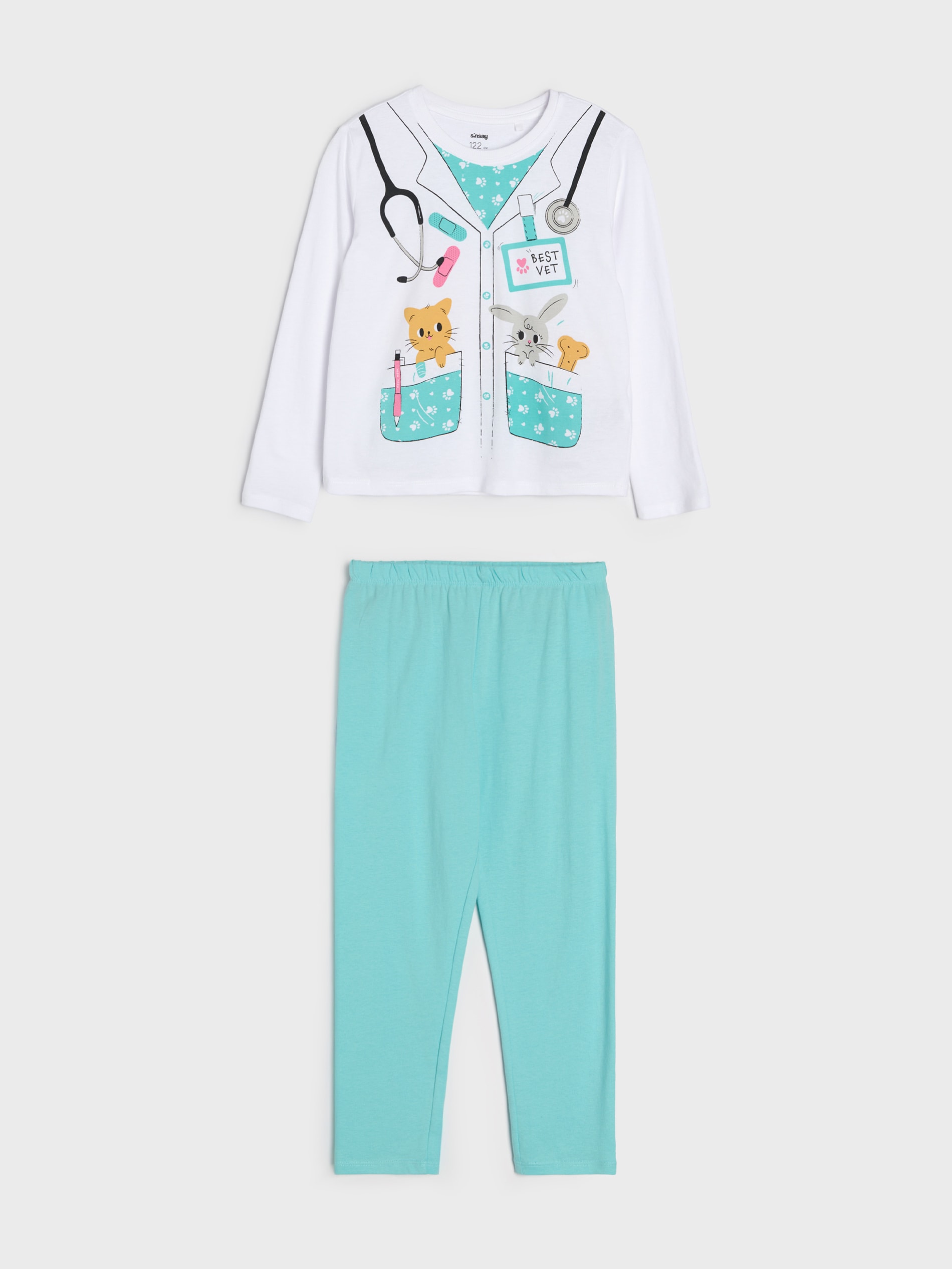 Sinsay - Bawełniana piżama z nadrukiem - biały