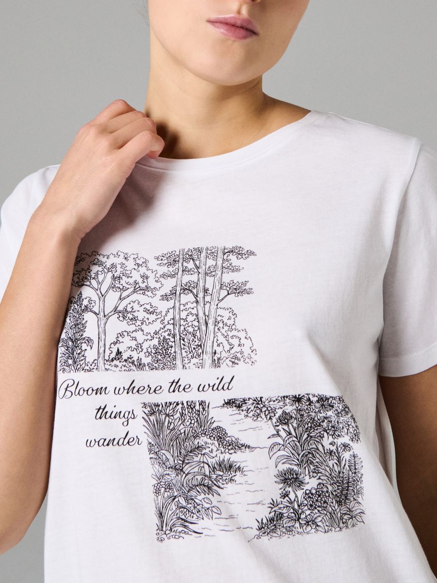 Pamučna majica dugih rukava s natpisom - bijela - SINSAY