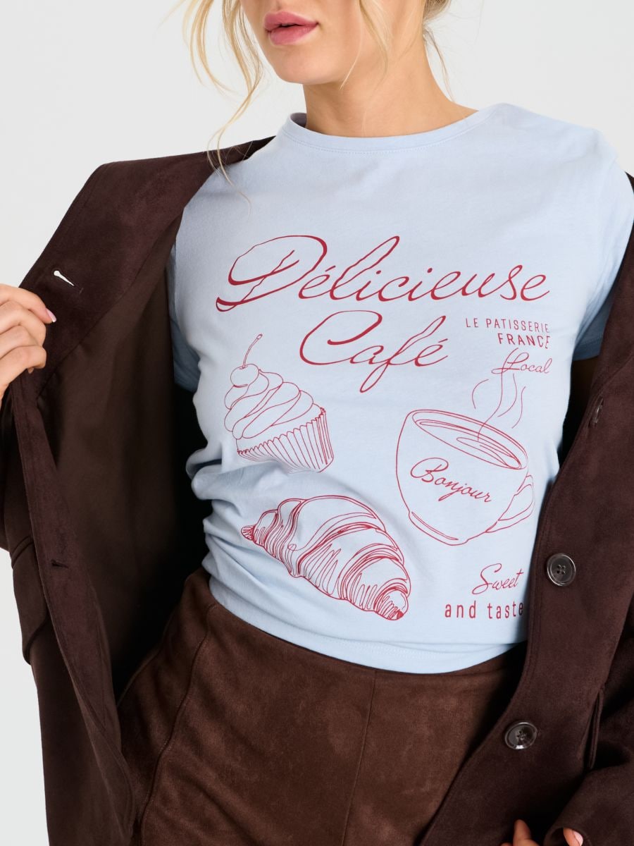 Бавовняна футболка з написом - блакитний - SINSAY