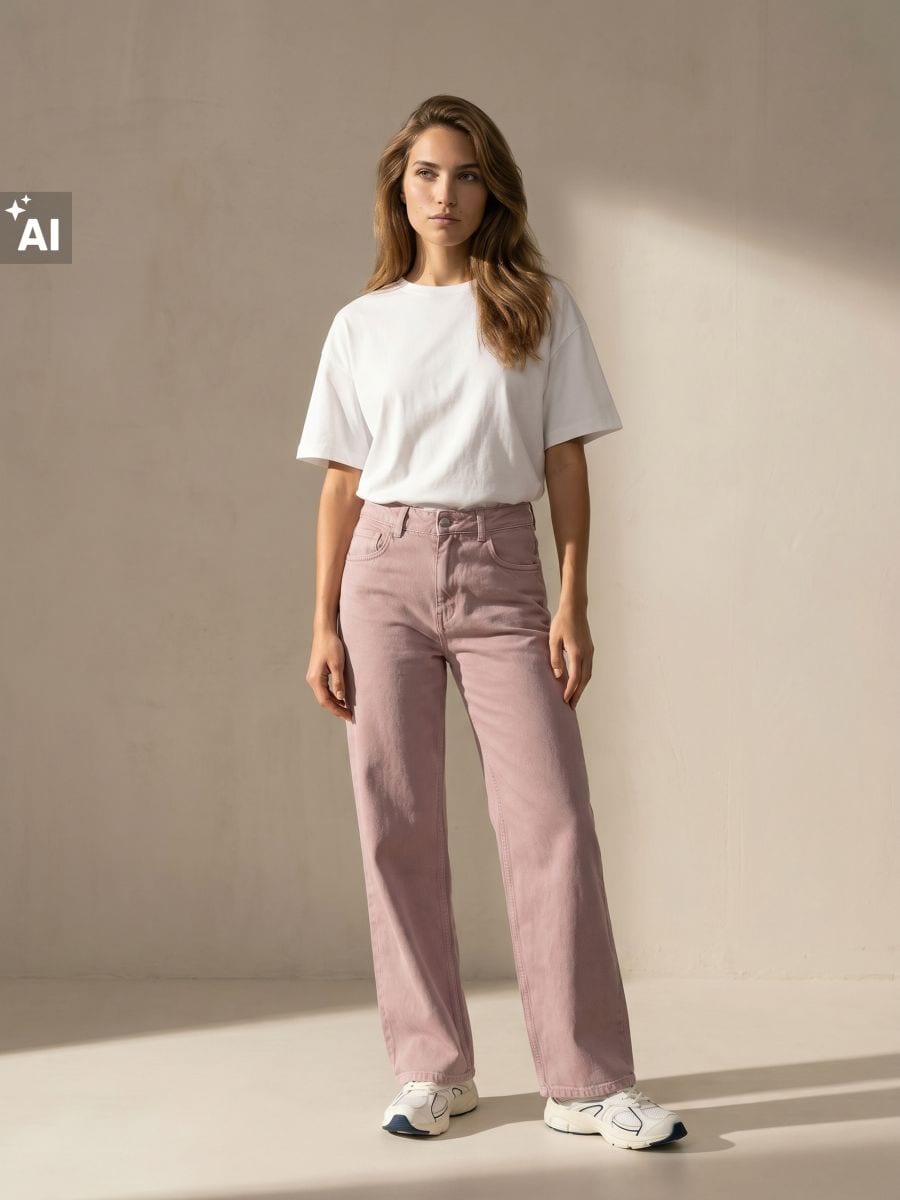 Comfort-lõikega wide leg teksad keskmise vöökohaga - roosa - SINSAY