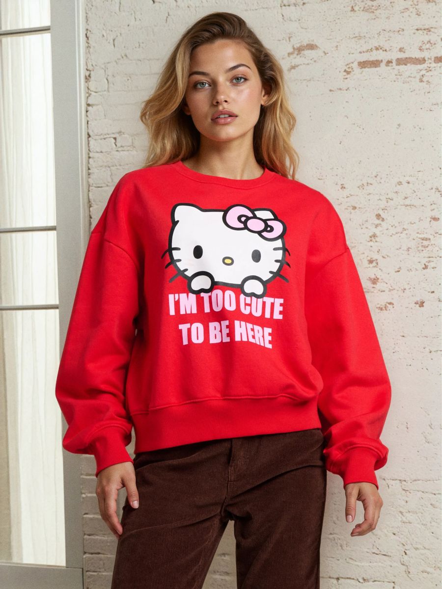 Bluza crewneck z nadrukiem Hello Kitty - czerwony - SINSAY