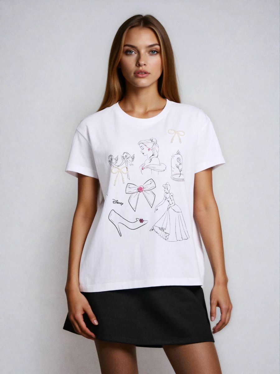 Puuvillane t-särk pildiga Cinderella - valge - SINSAY