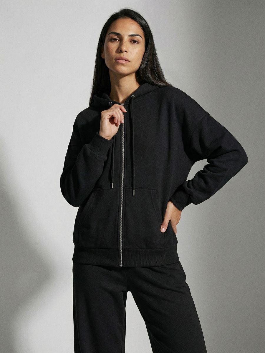 Felpa con cappuccio e zip basic - nero - SINSAY