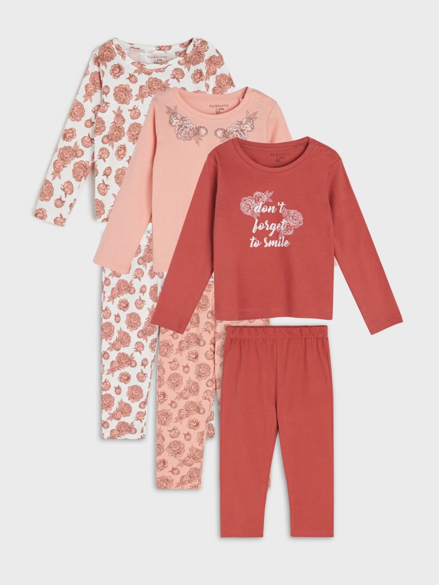 Pyjama-Set, 3er-Pack - Koralle - SINSAY