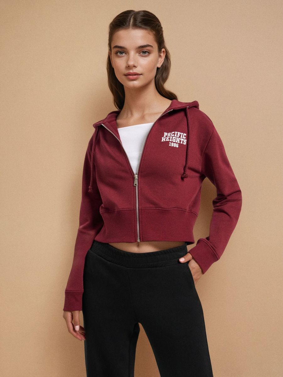 Majica s kapuljačom na patentni zatvarač - tamnoljubičasto - SINSAY