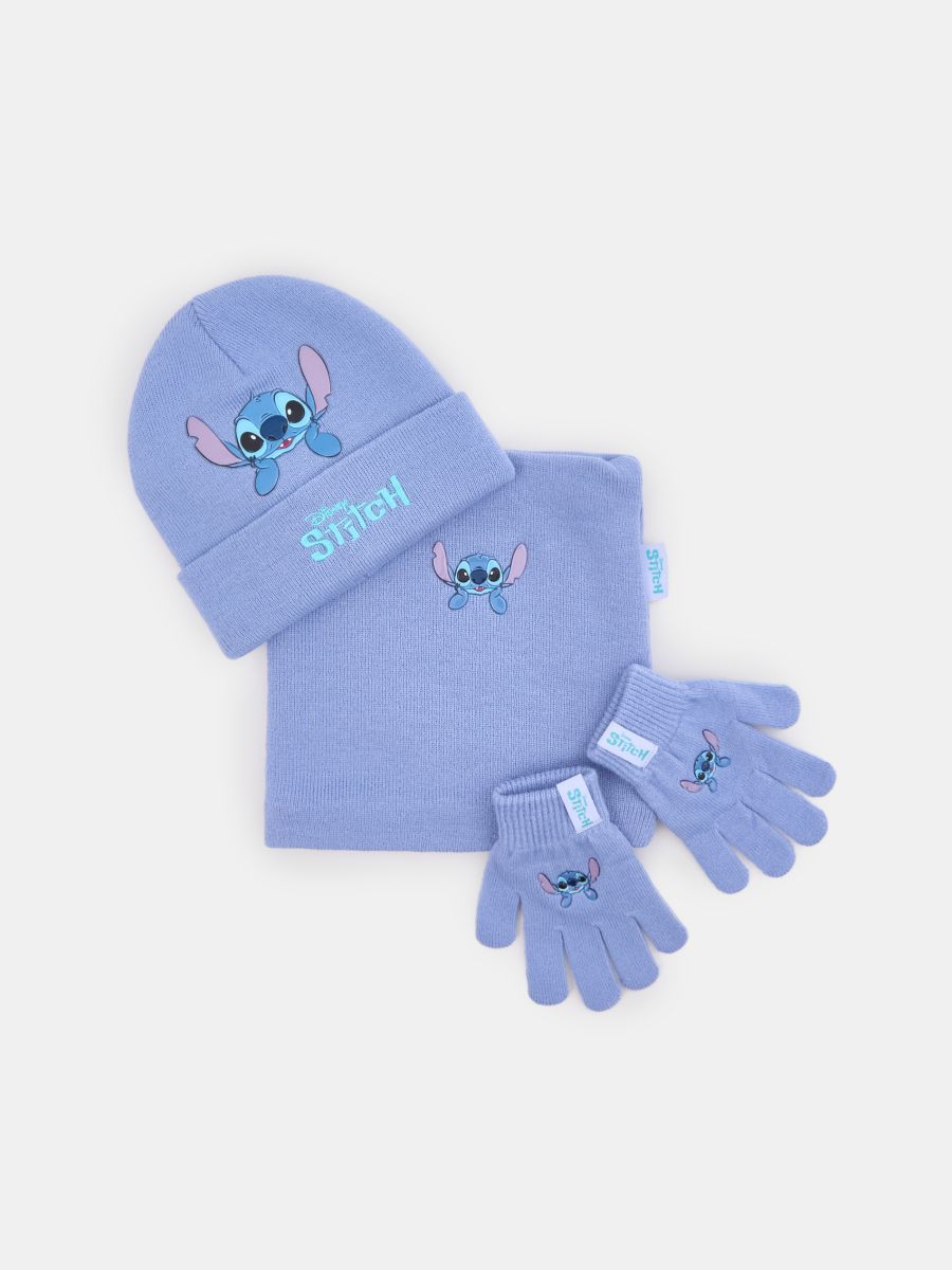 Zestaw: czapka, komin i rękawiczki Stitch - błękitny - SINSAY