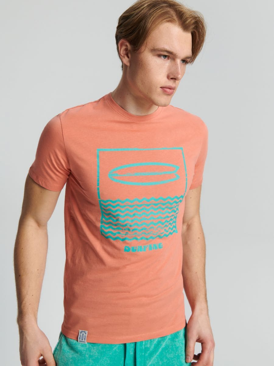 Trükisega T-särk - lõheroosa - SINSAY