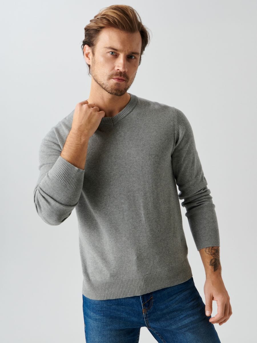 Pullover mit V-Ausschnitt - Grau - SINSAY