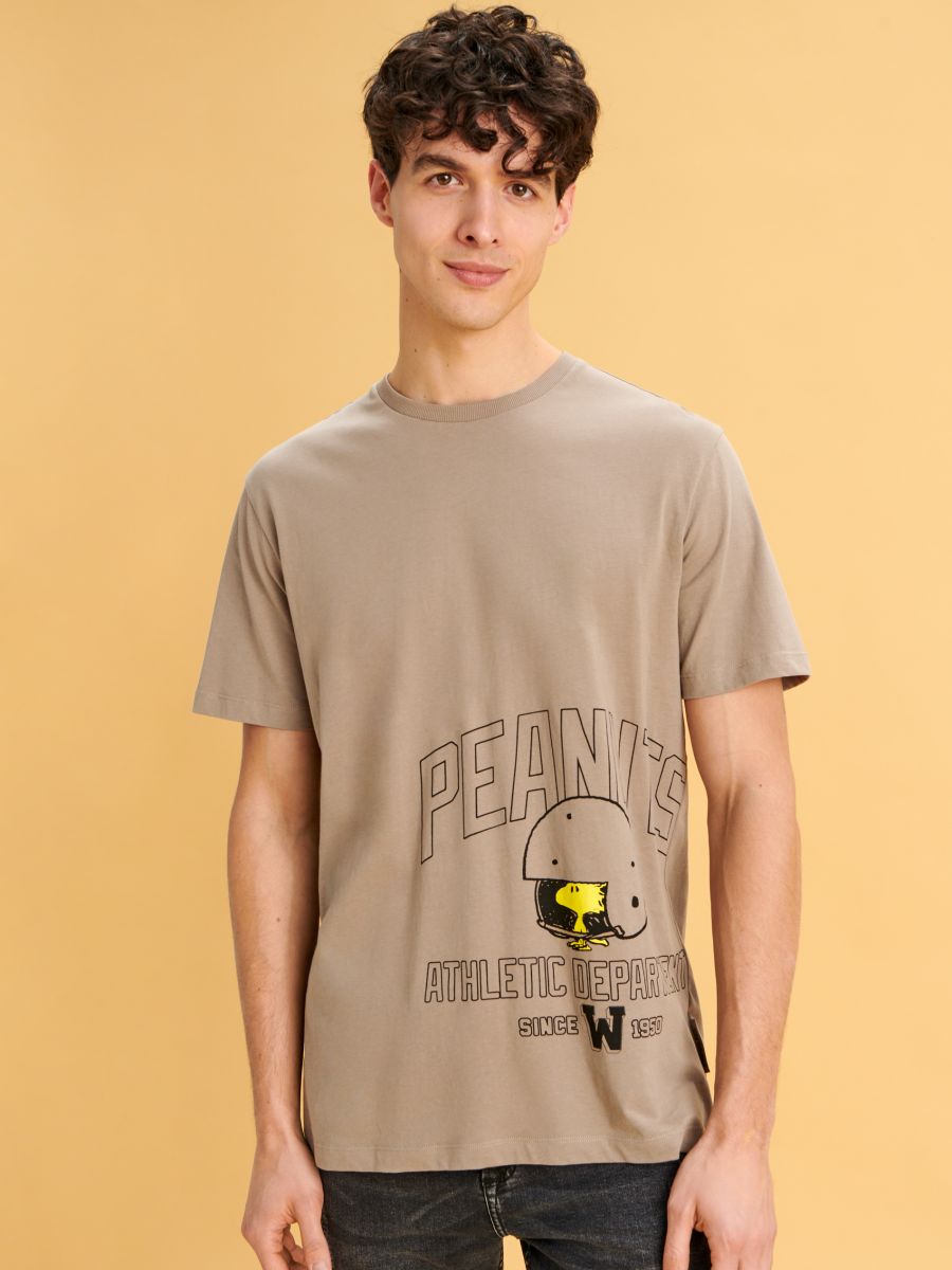 Koszulka z nadrukiem Snoopy - brązowy - SINSAY