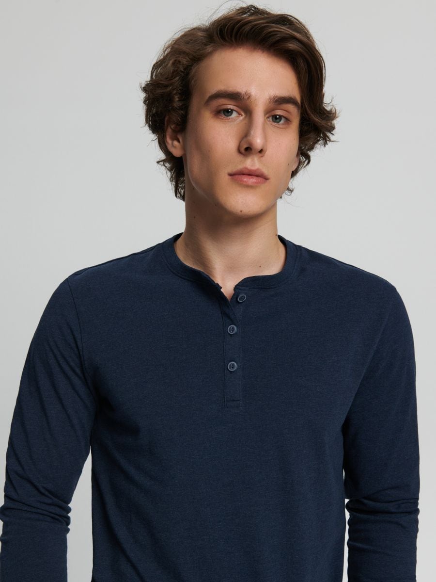 Tričko s dlouhými rukávy - námořnická modrá - SINSAY