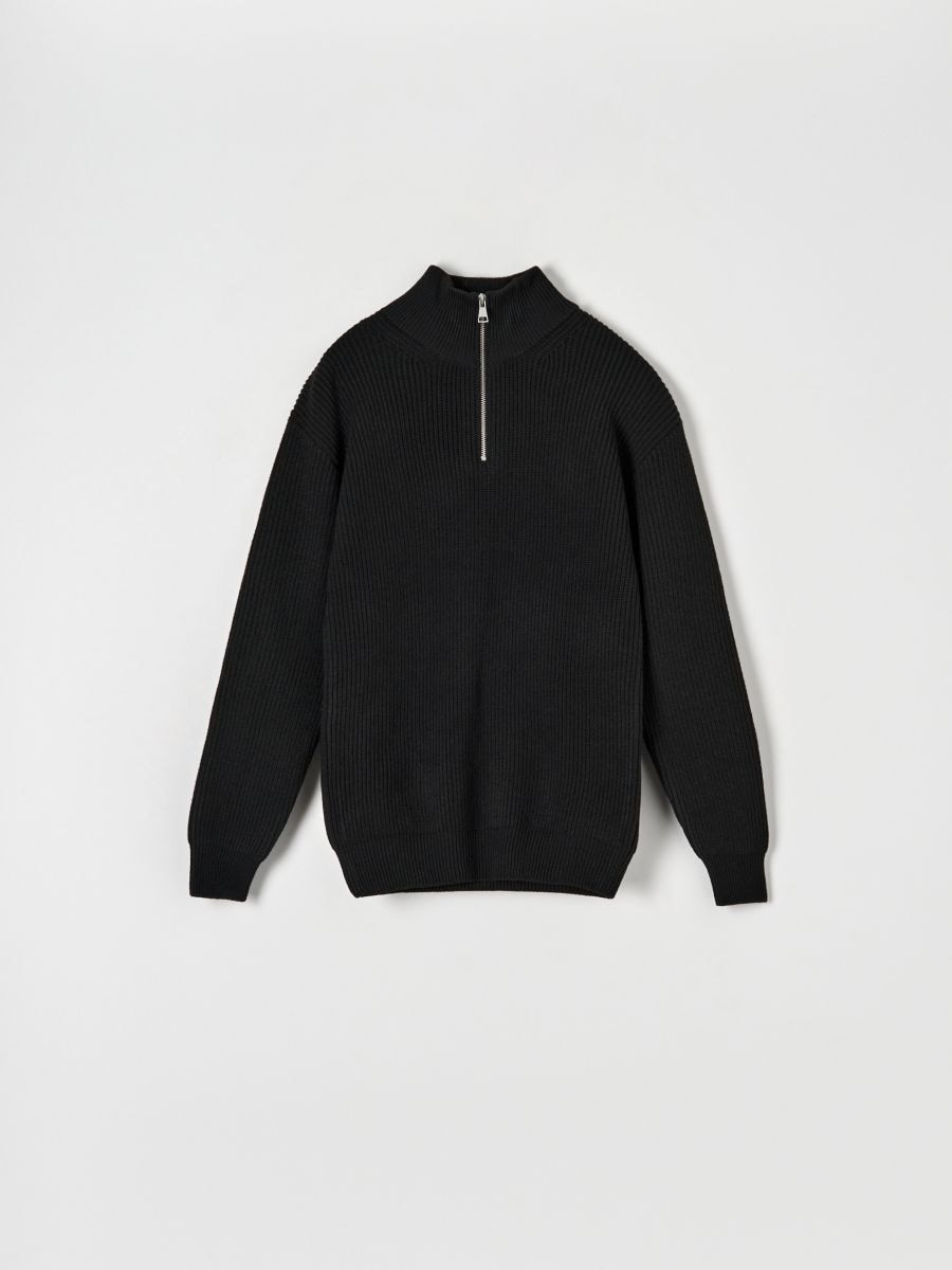 Sweter z rozpinanym golfem - czarny - SINSAY