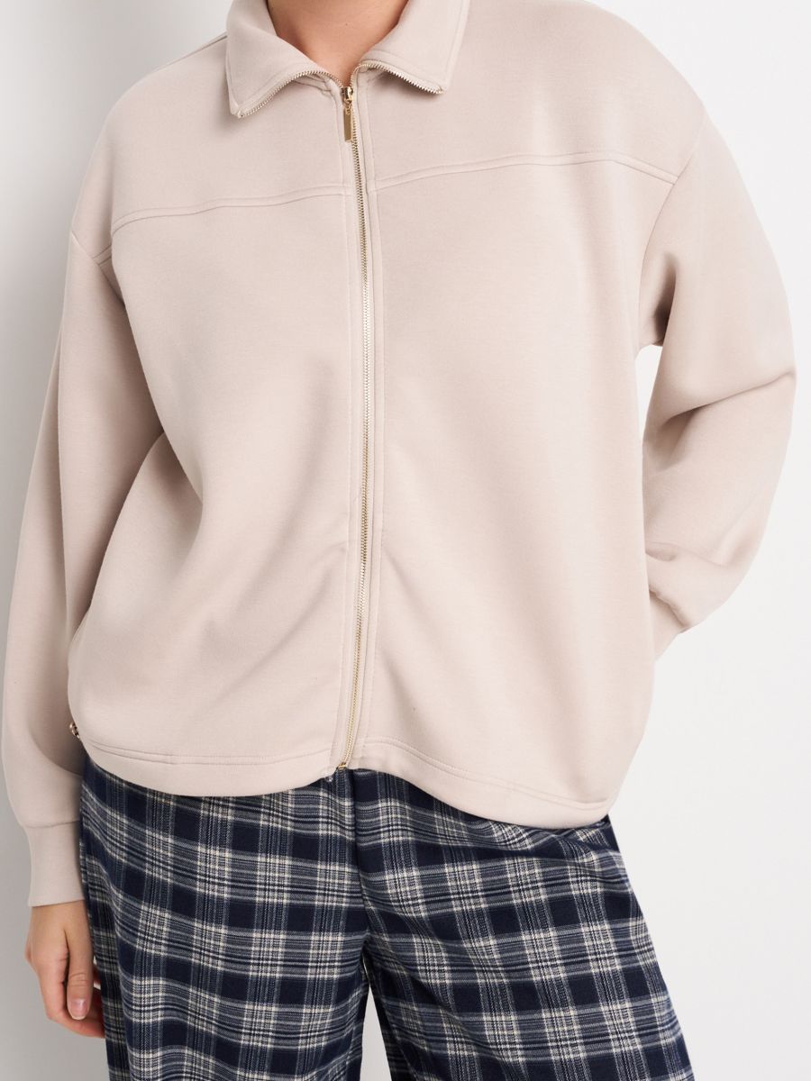 Φούτερ με φερμουάρ και όρθιο γιακά - μπεζ - SINSAY