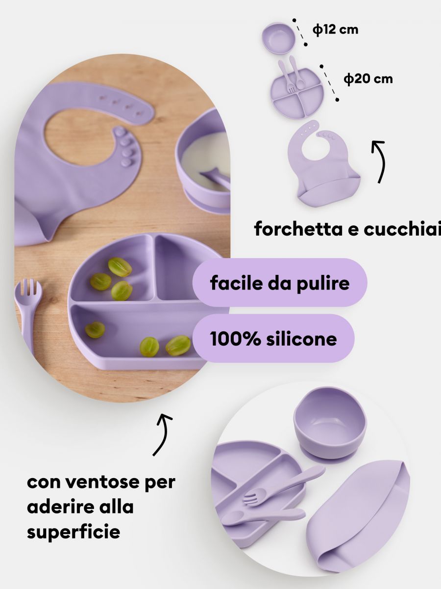 Set Stoviglie Per Bambini Con Piatto Dinosauro - Bavaglino, Tazza, Forchette E Dispenser Frutta, Silicone Senza BPA - Foto 7
