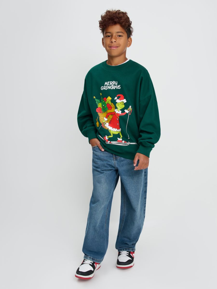 Bluza crewneck z nadrukiem Grinch - green spruce - SINSAY
