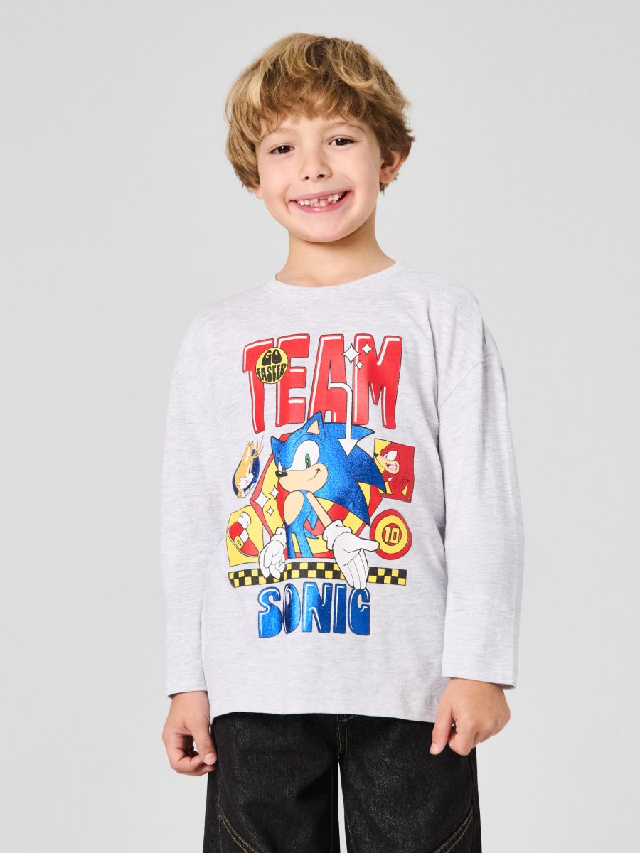 Pamučna majica s printom Sonic the Hedgehog - siva - SINSAY