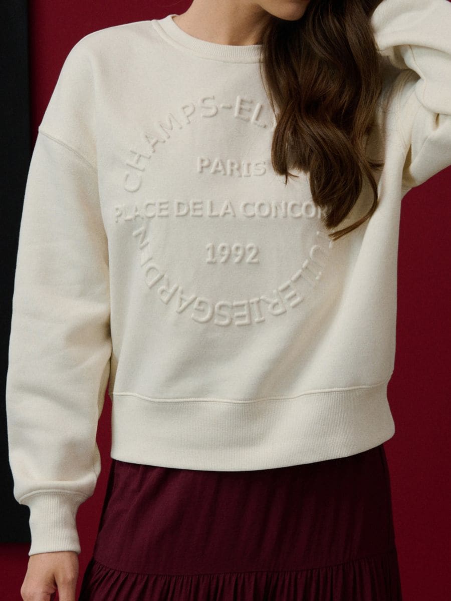 Bluza crewneck oversize z napisem - kremowy - SINSAY