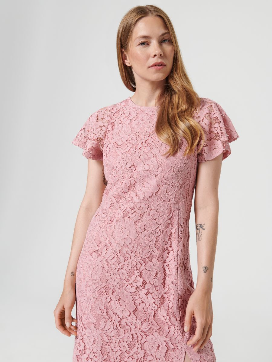 Sukienka midi z koronką - różowy - SINSAY