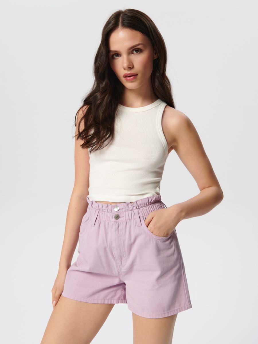 Paperbag kratke hlače - purpurna boja - SINSAY