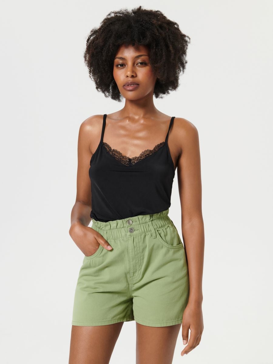 Paperbag shorts - green - SINSAY