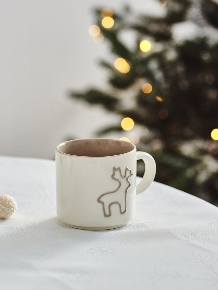 Κούπα με σχέδιο ταράνδου - λευκο - SINSAY