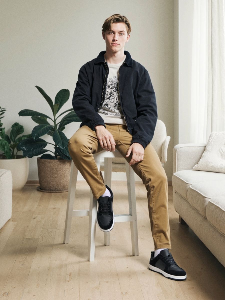 Platnene slip-on teniske - črna - SINSAY