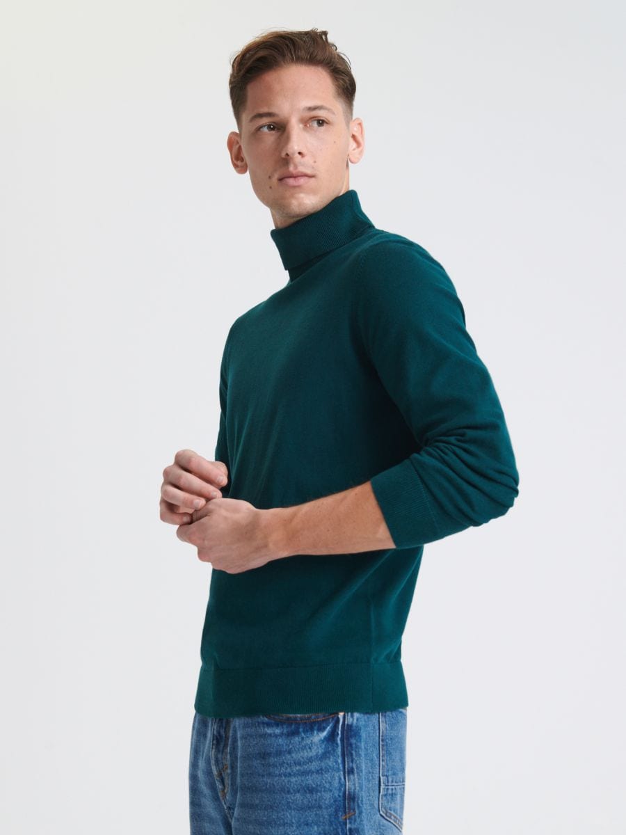 Sweter z golfem - zielony - SINSAY