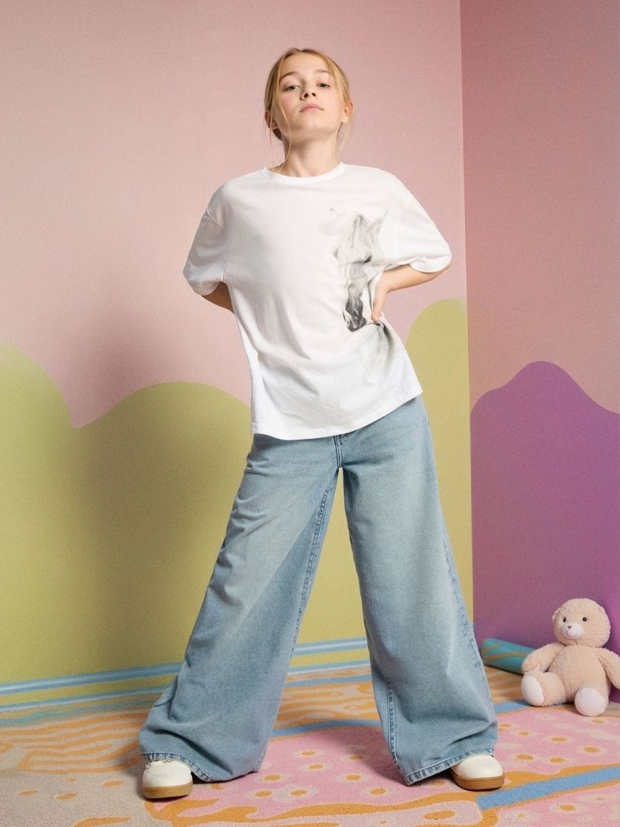 Jeansy wide leg high waist - niebieski - SINSAY