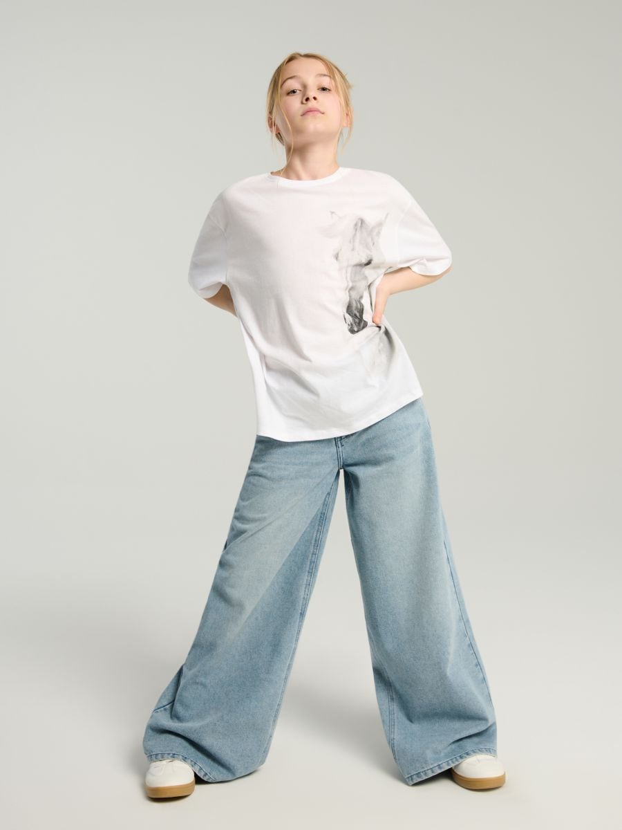 Jeansy wide leg high waist - niebieski - SINSAY