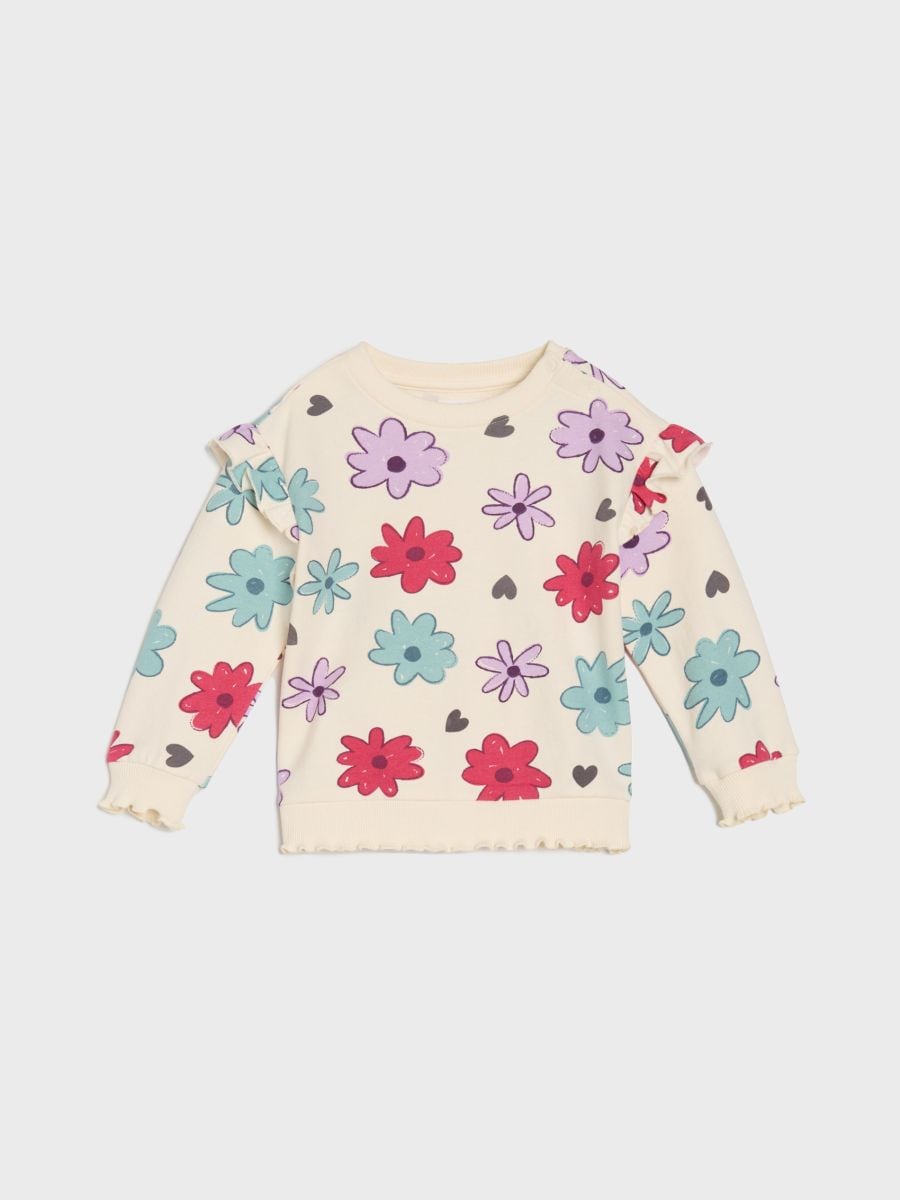 Lockeres Sweatshirt mit dekorativen Rüschen - Creme - SINSAY