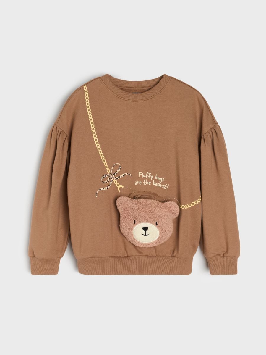 Bluza crewneck z elementami 3D - brązowy - SINSAY
