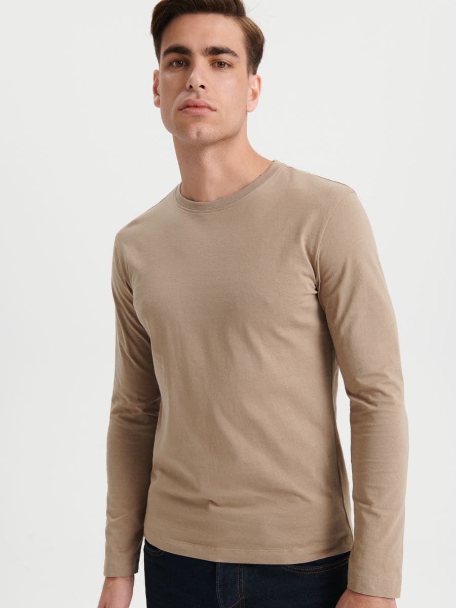Tricou cu mânecă lungă - gri-maroniu - SINSAY