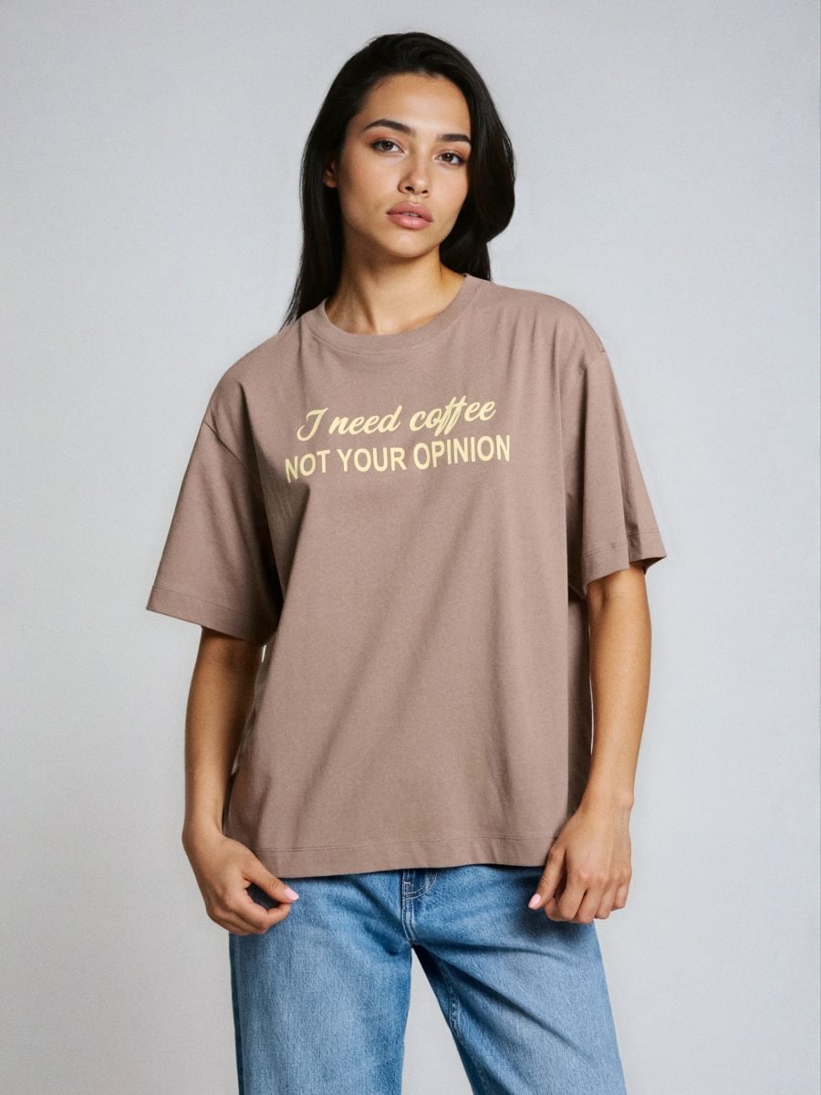 Pamučna majica sa natpisom - kafa - SINSAY