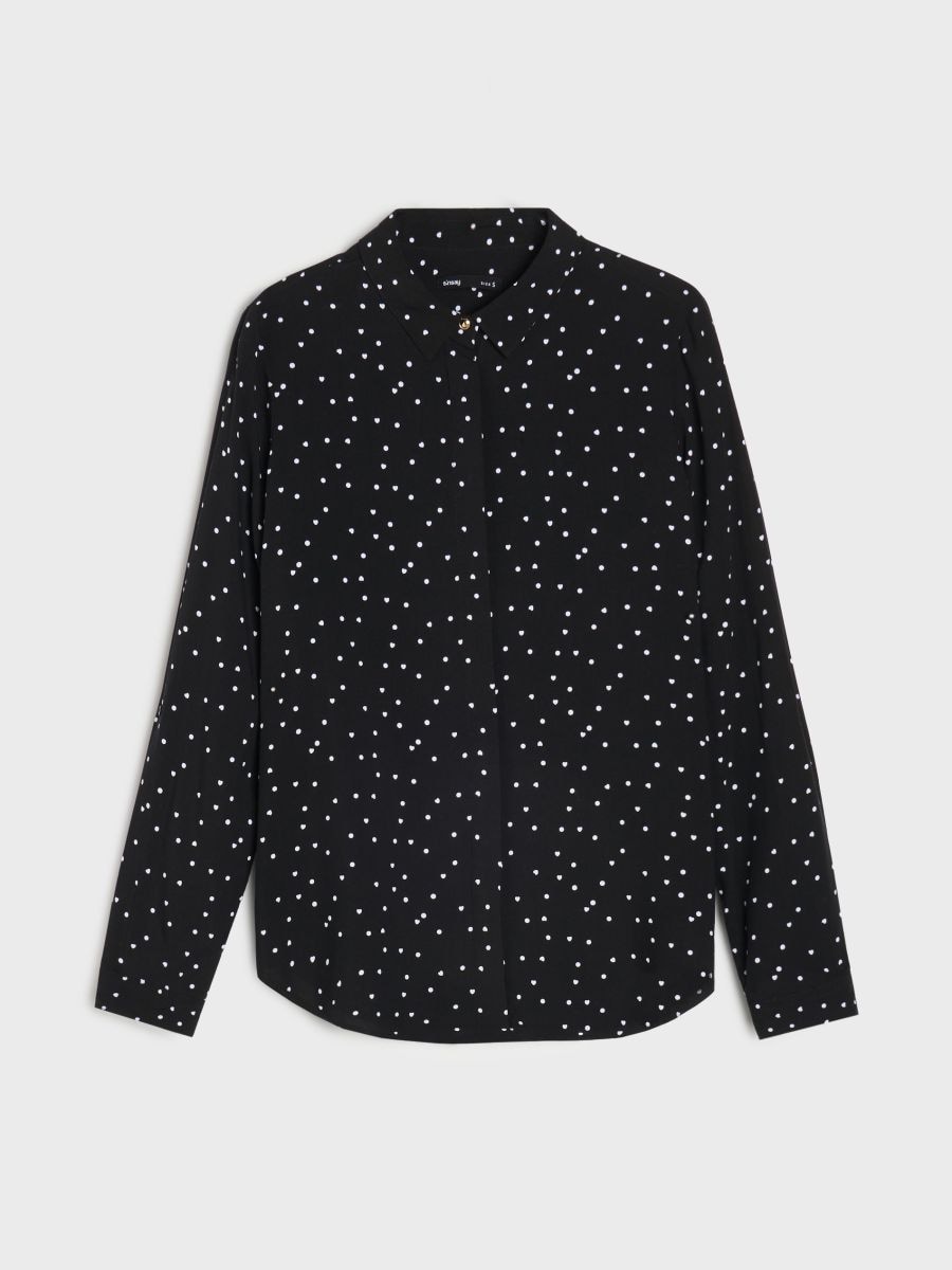 Marškiniai ilgomis rankovėmis su širdelėmis - juoda - SINSAY