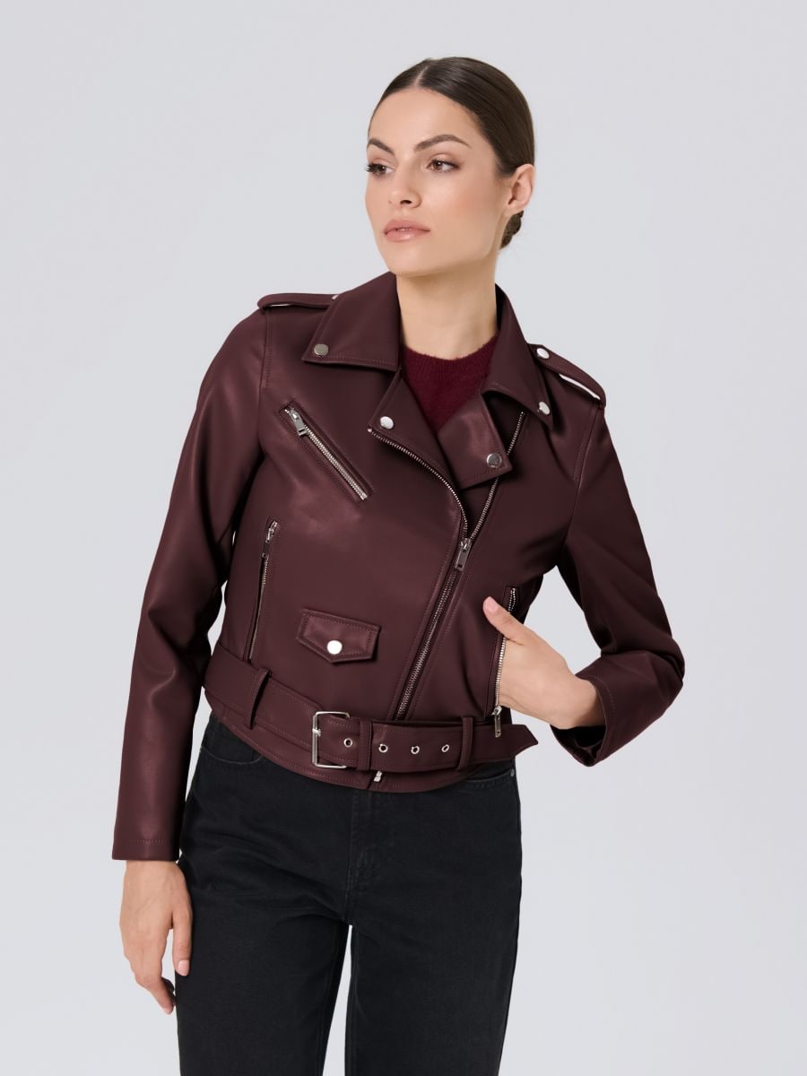 Bunda biker - kaštanová - SINSAY