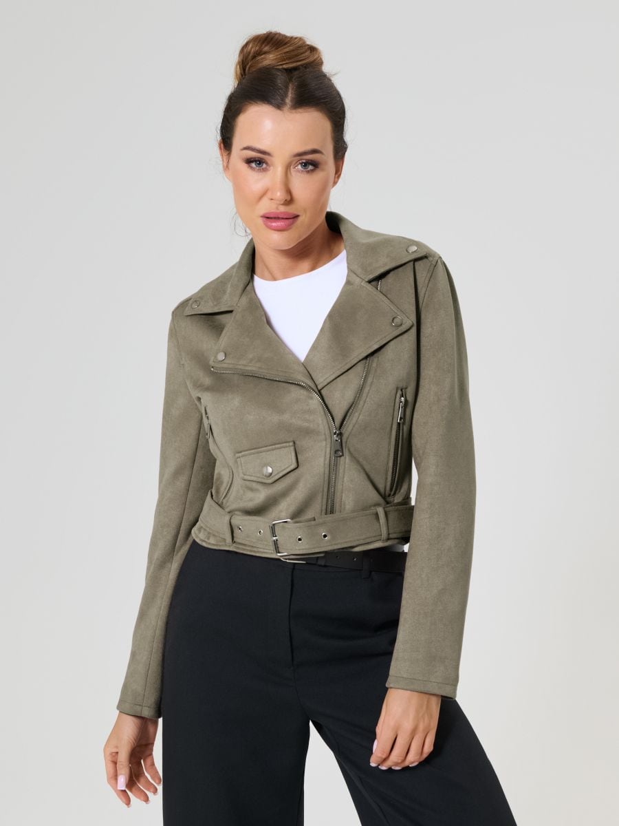 Bunda biker - olivová - SINSAY