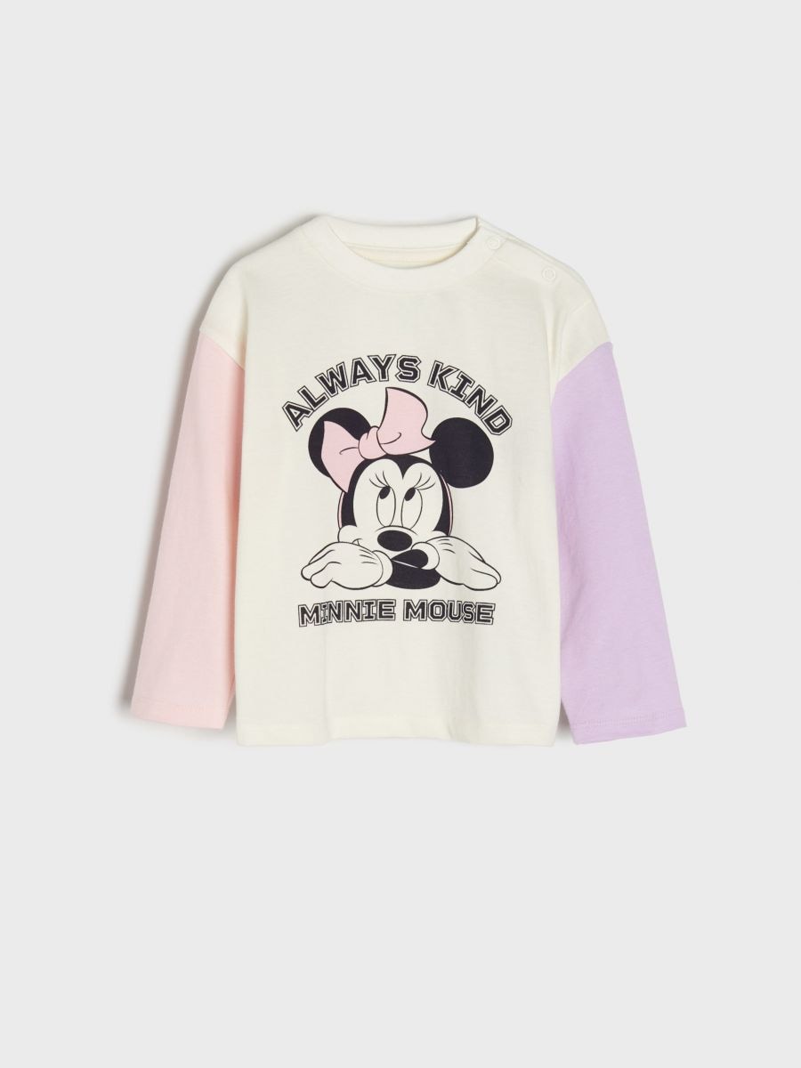 T-krekls ar garām piedurknēm Mickey Mouse - krēmkrāsa - SINSAY