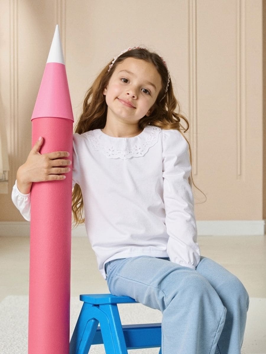 Bawełniana bluzka z ozdobnym kołnierzykiem - biały - SINSAY