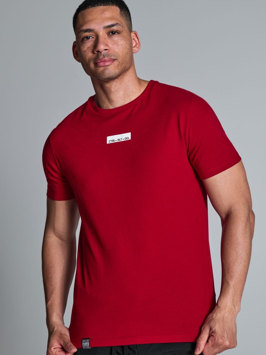 Kokvilnas T-krekls ar apdruku - sarkans - SINSAY